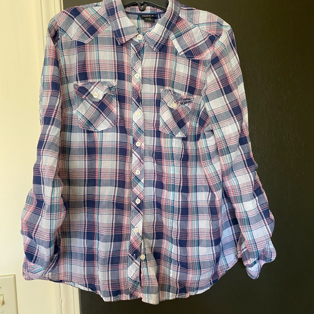 Plaid Pink and Blue Button Up